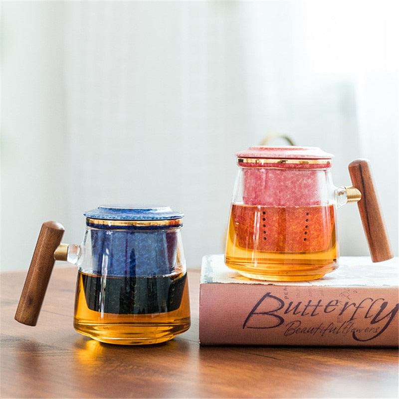 Heat Resistant Glass Teacup with Ceramic Filter and Cover Office Tea Strainer Cup Couple Simple Water Mug Drinkware