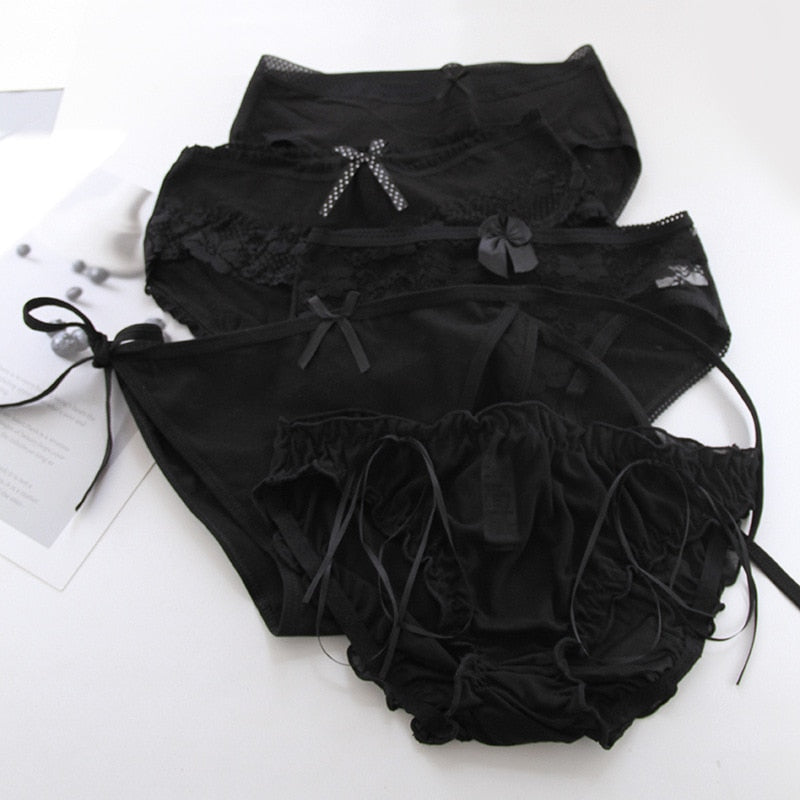 Women Panties Cotton Lace Sexy Girls Underwear Bow Perspective Underpants Breathable Briefs
