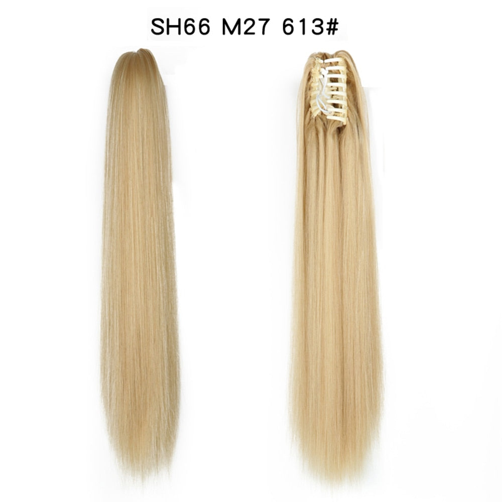 20Inch Short Curly Wavy Ponytail Hair Extensions Synthetic Claw On Hairpieces For Women Brown Black Color