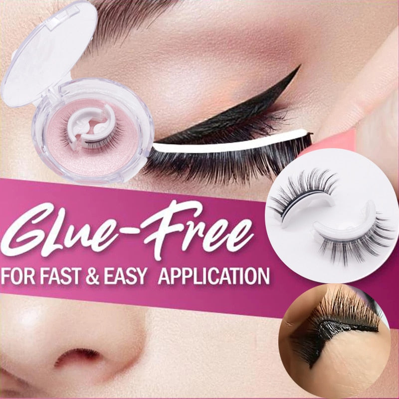 1 pair Self-adhesive False Eyelashes Glue Free 3D Strip Reusable Lashes Extension 3 Seconds To Wear Faux Mink Eyelash