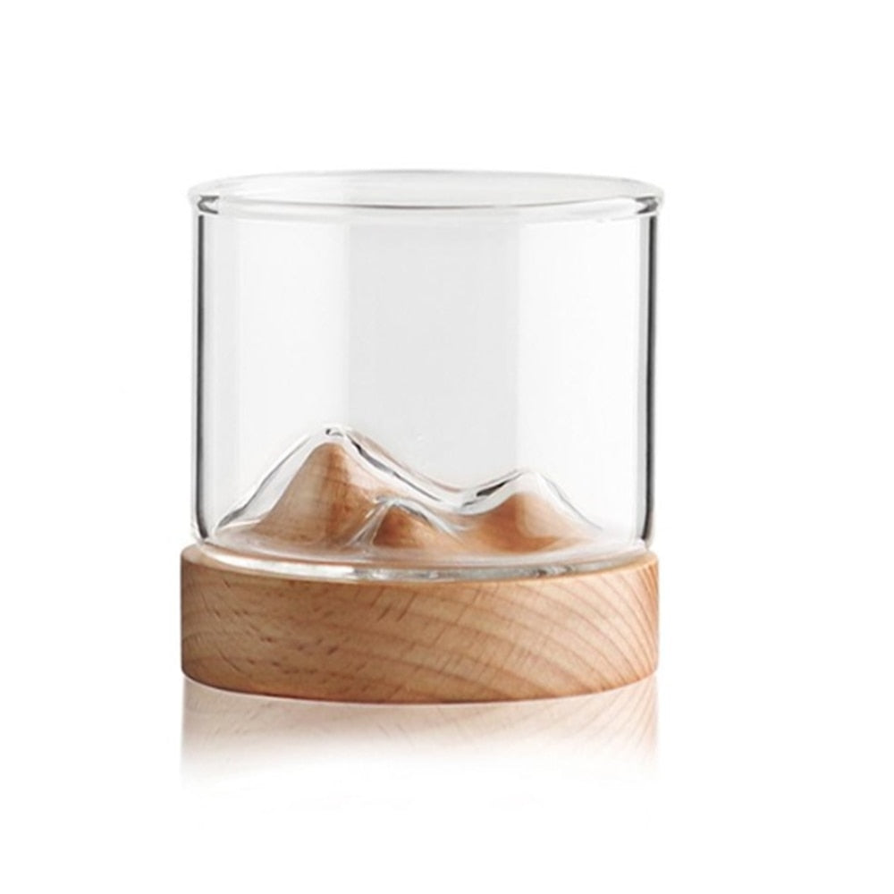 5oz Mountain Wine Glass mug with Wooden chinese tea mug Bottom Whiskey Glasses Japanese Household Tea Cup wood mug