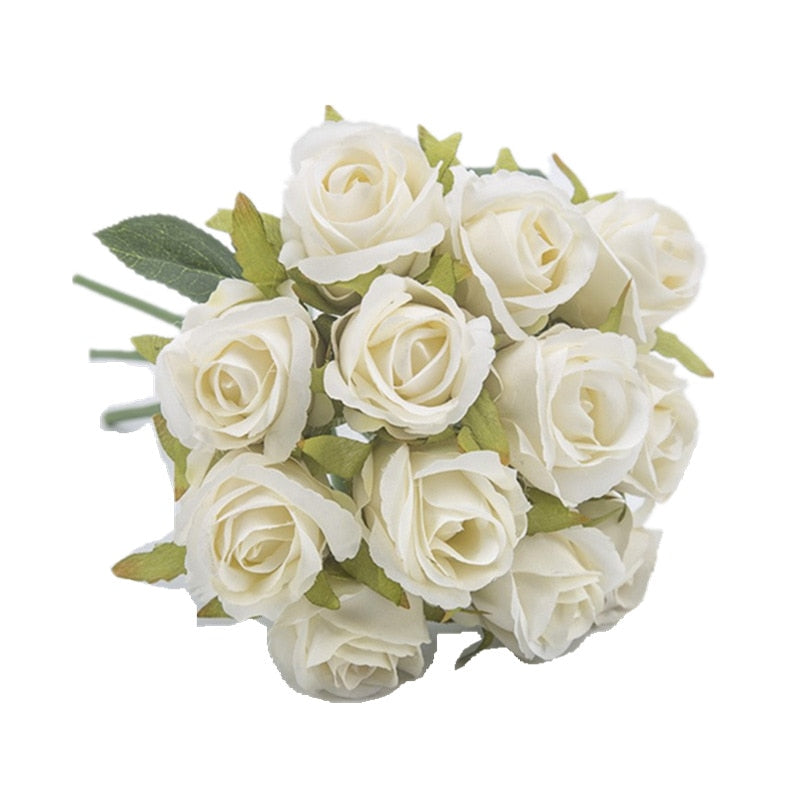 12 Heads/Bundle Artificial Rose Flowers Bride Bouquet Wedding Decorative Vase for Home Decoration Party Supplies Flores