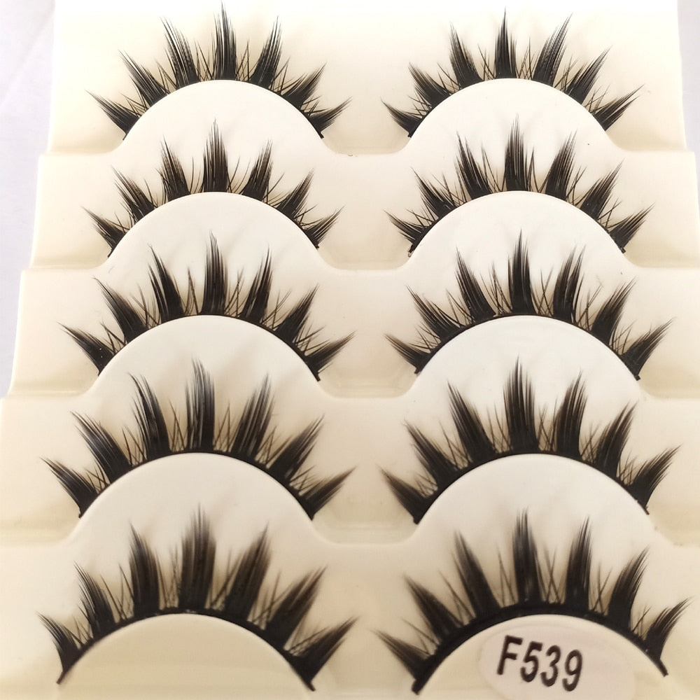 Natural Long Cosplay Cross Strip False Eyelashes Black Eye Lashes 5pair