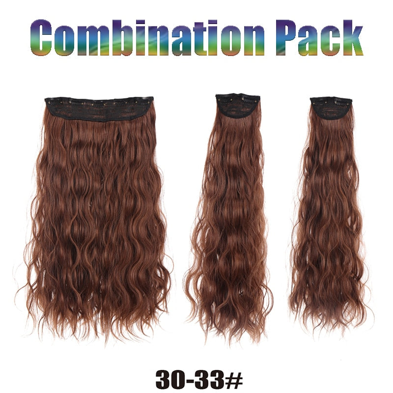 Synthetic Long Curly Hair 20 Inches High Temperature Fiber Extension Hairpin Black Brown Wave Wig 3 Pieces/set Women