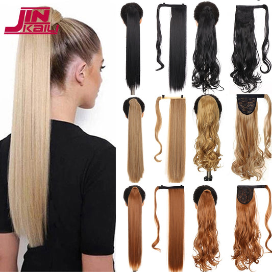 Synthetic Long Straight Wrap Around Clip In Ponytail Hair Extension Heat Resistant Hair Wig