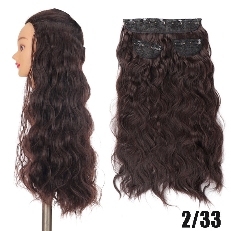 Synthetic Long Curly Hair 20 Inches High Temperature Fiber Extension Hairpin Black Brown Wave Wig 3 Pieces/set Women