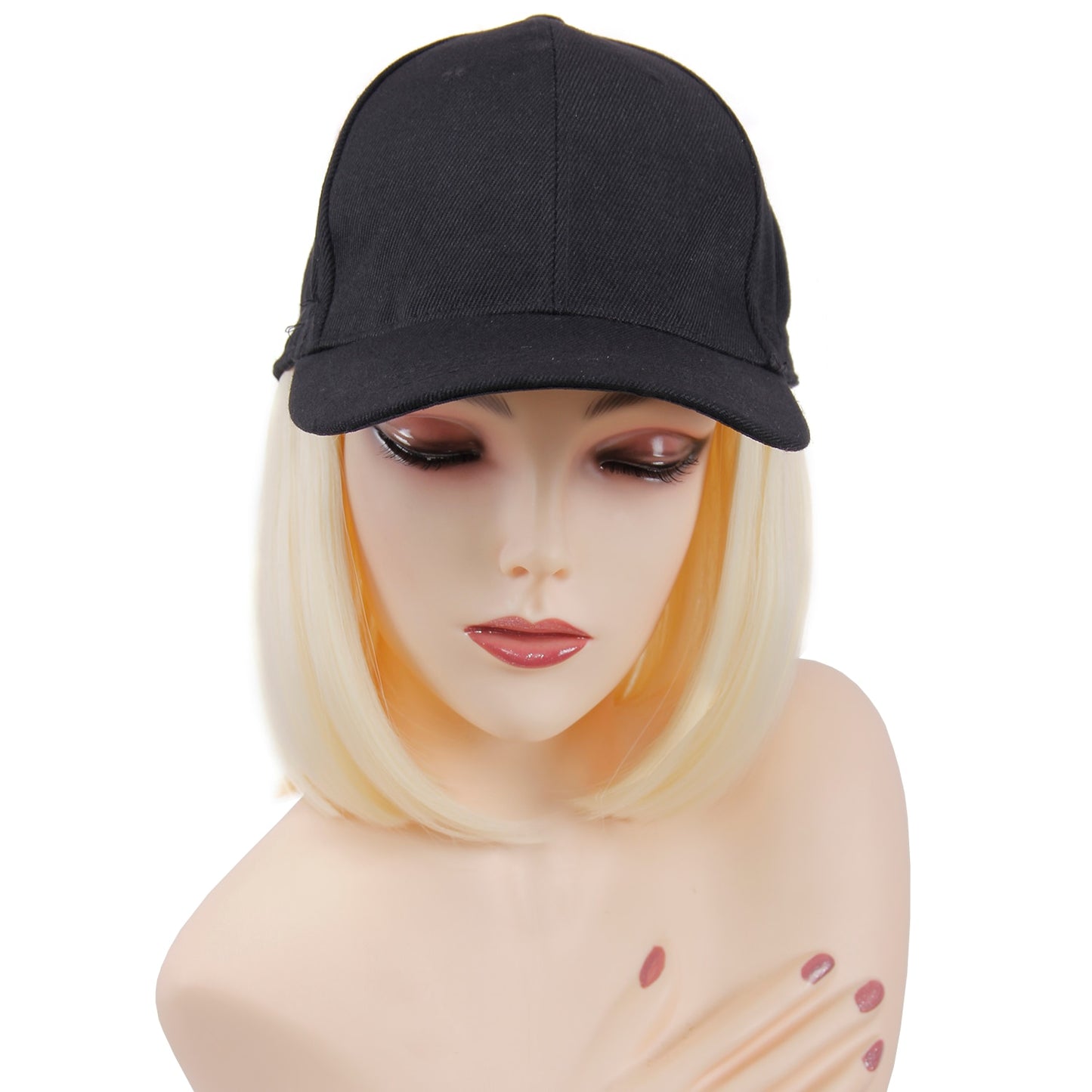 Baseball Cap Short Wigs Heat Resistant Fiber Black Hair Wig With Hat Peruca Synthetic Bob Wig Curly Wig