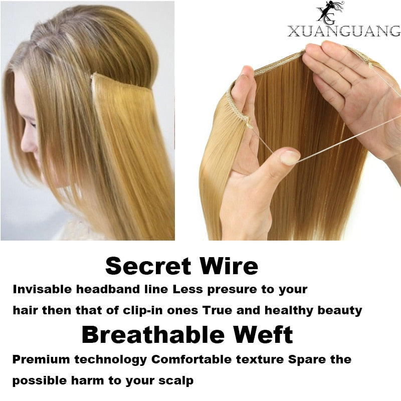 Synthetic 24inch Invisible Hair Wire Without No Clip Hair Extension Fishing Line Wig Wavy Hair Female False Hair Piece