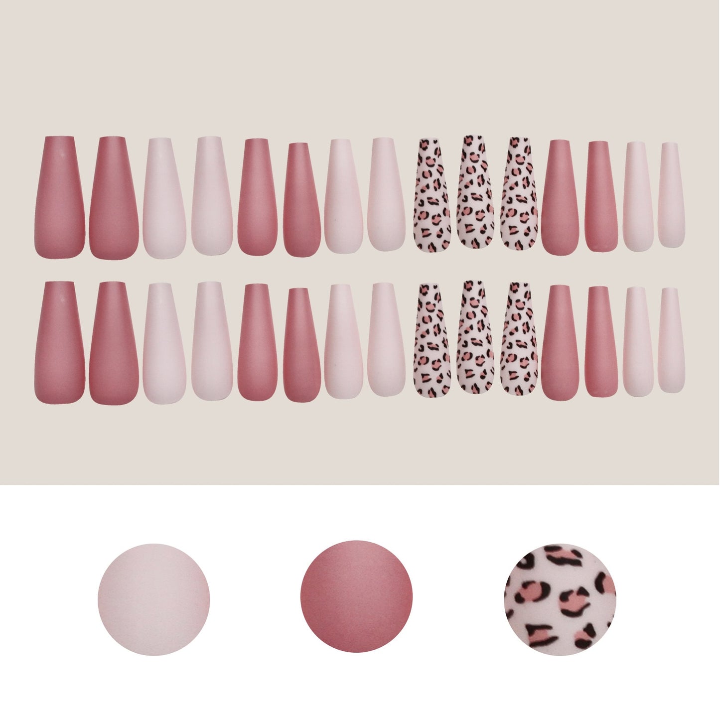 24/30Pcs Pink Leopard Designs False Nails French Long Coffin Fake Nail Artificial Full Cover Nail Art Tips Press on Nail