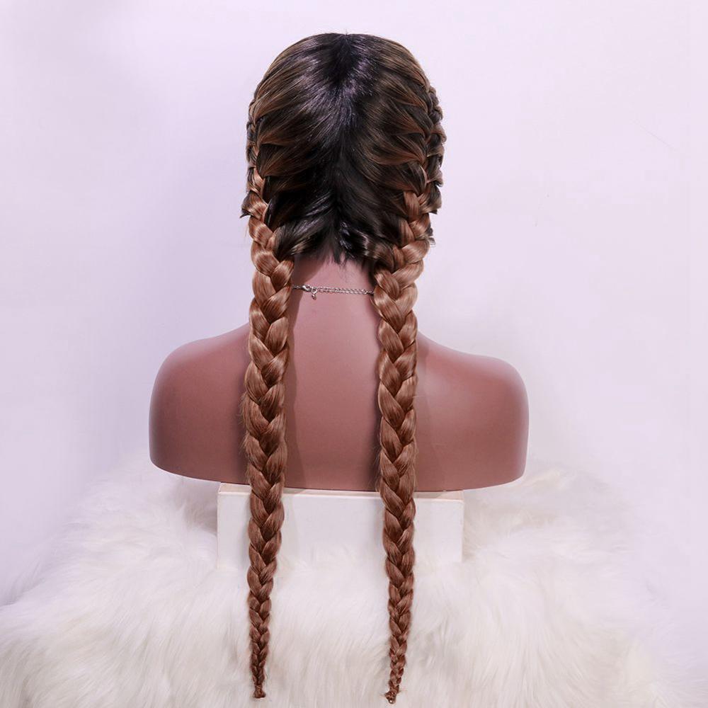 Heat Resistant Synthetic Box Braid Wig Ombre Orange Blonde Synthetic Lace Front Wig Cosplay Braided Wigs