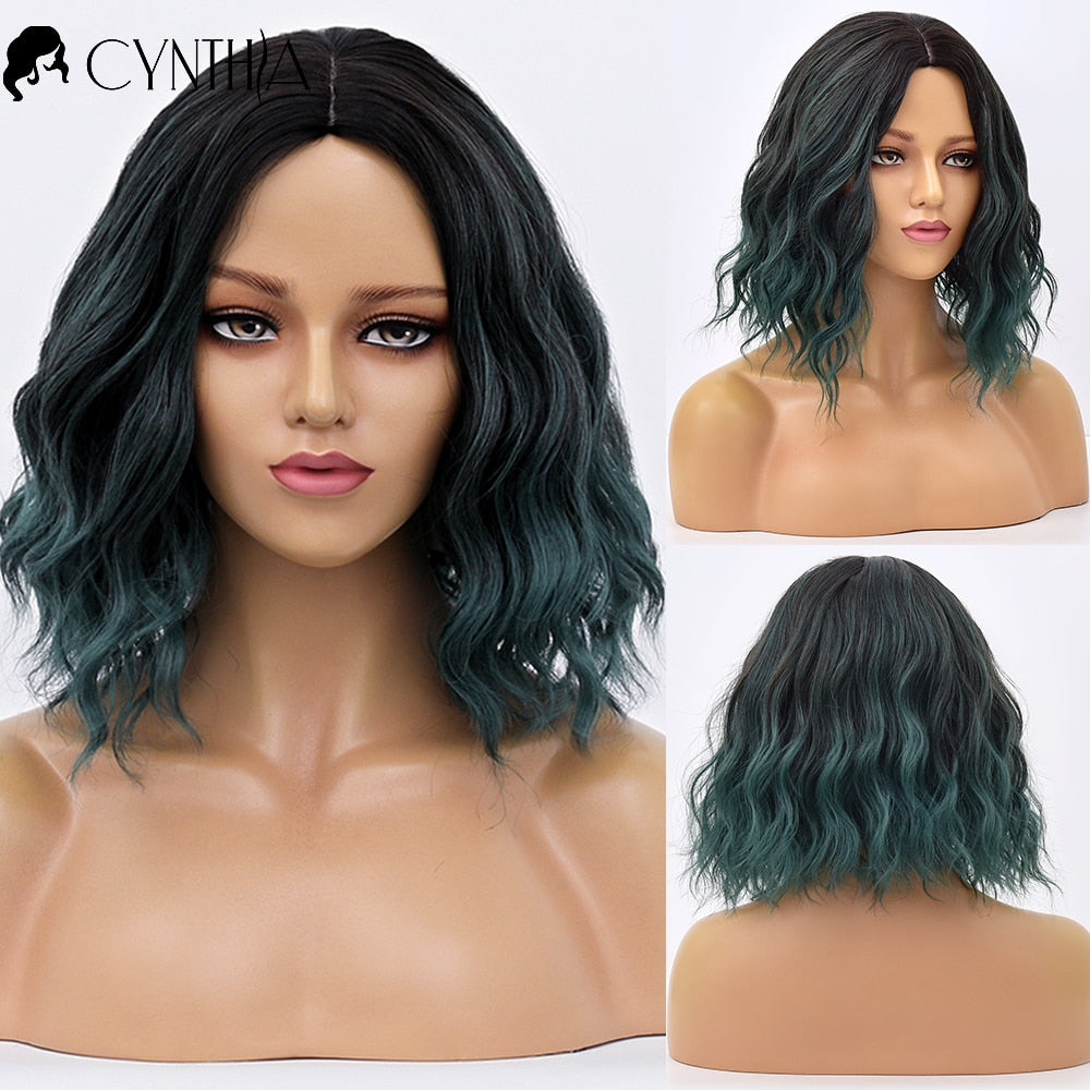 Purple Ombre Short Bob Body Wave Synthetic Wigs For Women Cosplay Wig With Bangs White Synthet Natural Hair Lolita Pelucas