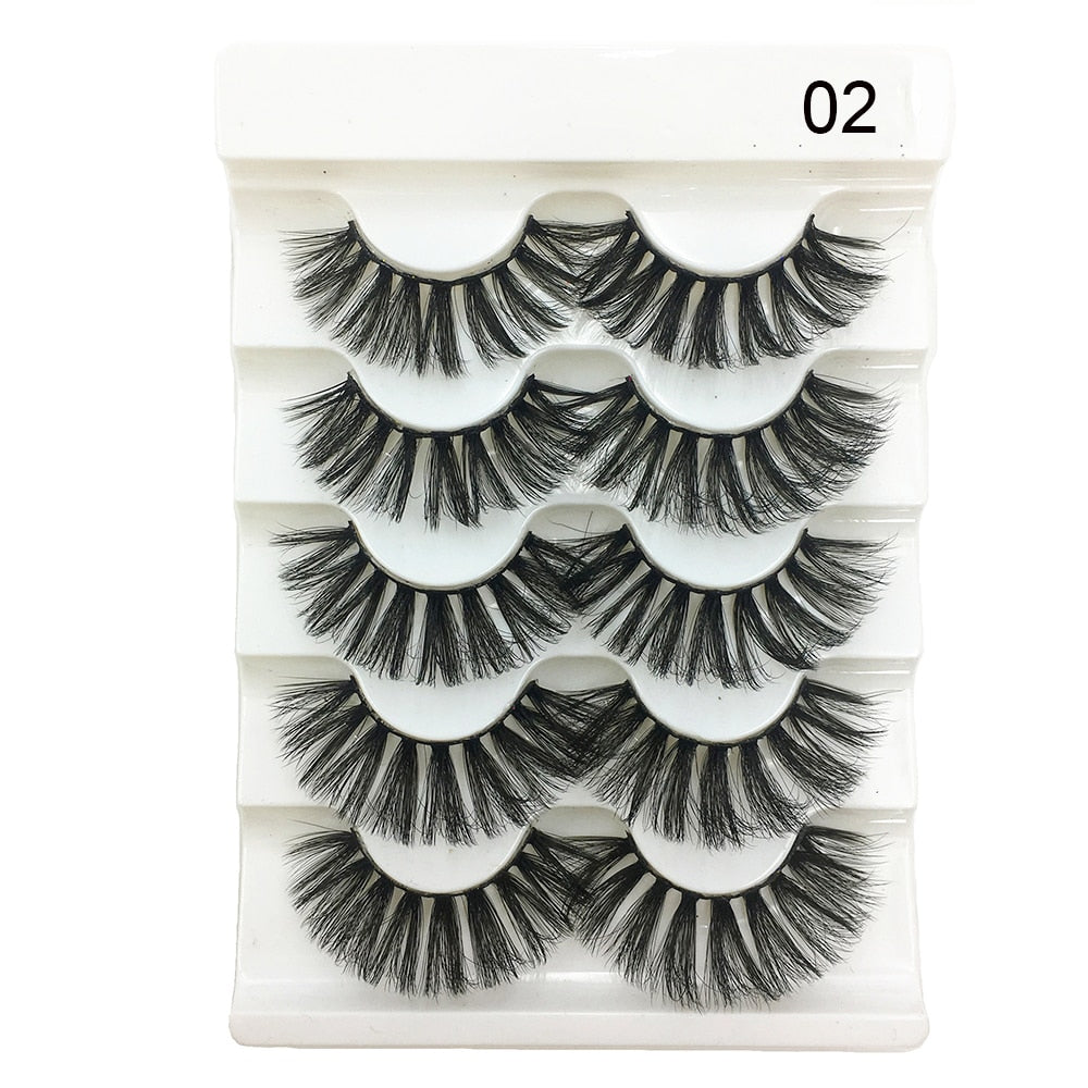5 Pairs 3D Faux Mink Hair False Eyelashes Wispies Fluffies Drama Natural Long Soft Handmade Cruelty-free Black Lashes