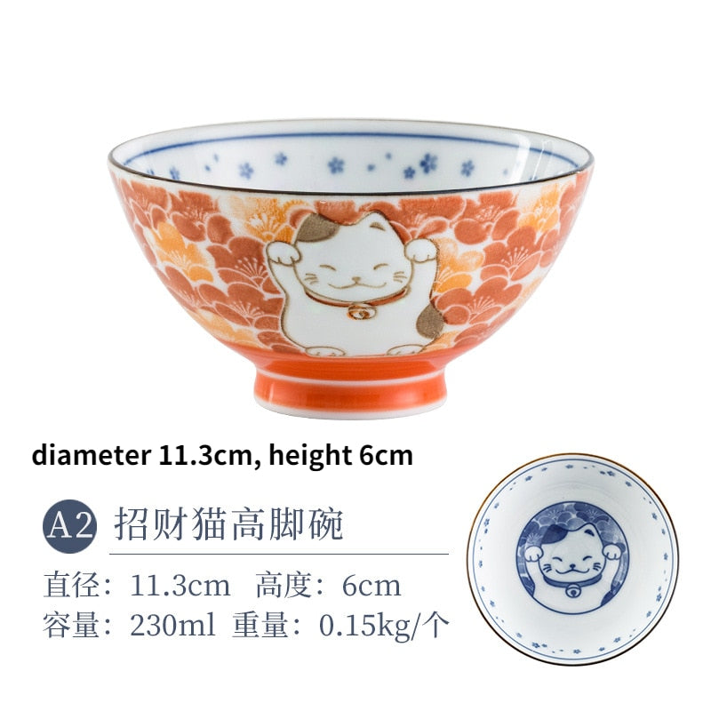Cartoon Ceramic Bowl Underglaze Japanese Ceramic Rice Bowl Tableware Ceramic Mixing Bowl