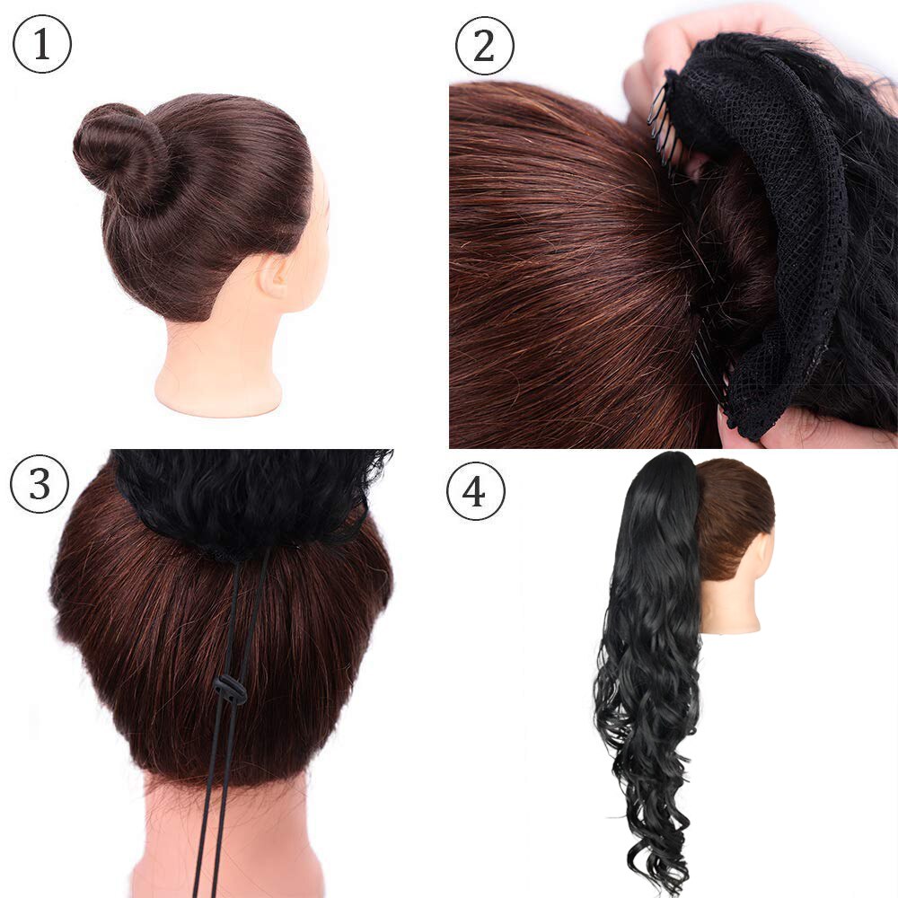 Synthetic Ponytail Extension Long Black Drawstring Wavy Ponytail Hair for Women Body Wavy Ponytail