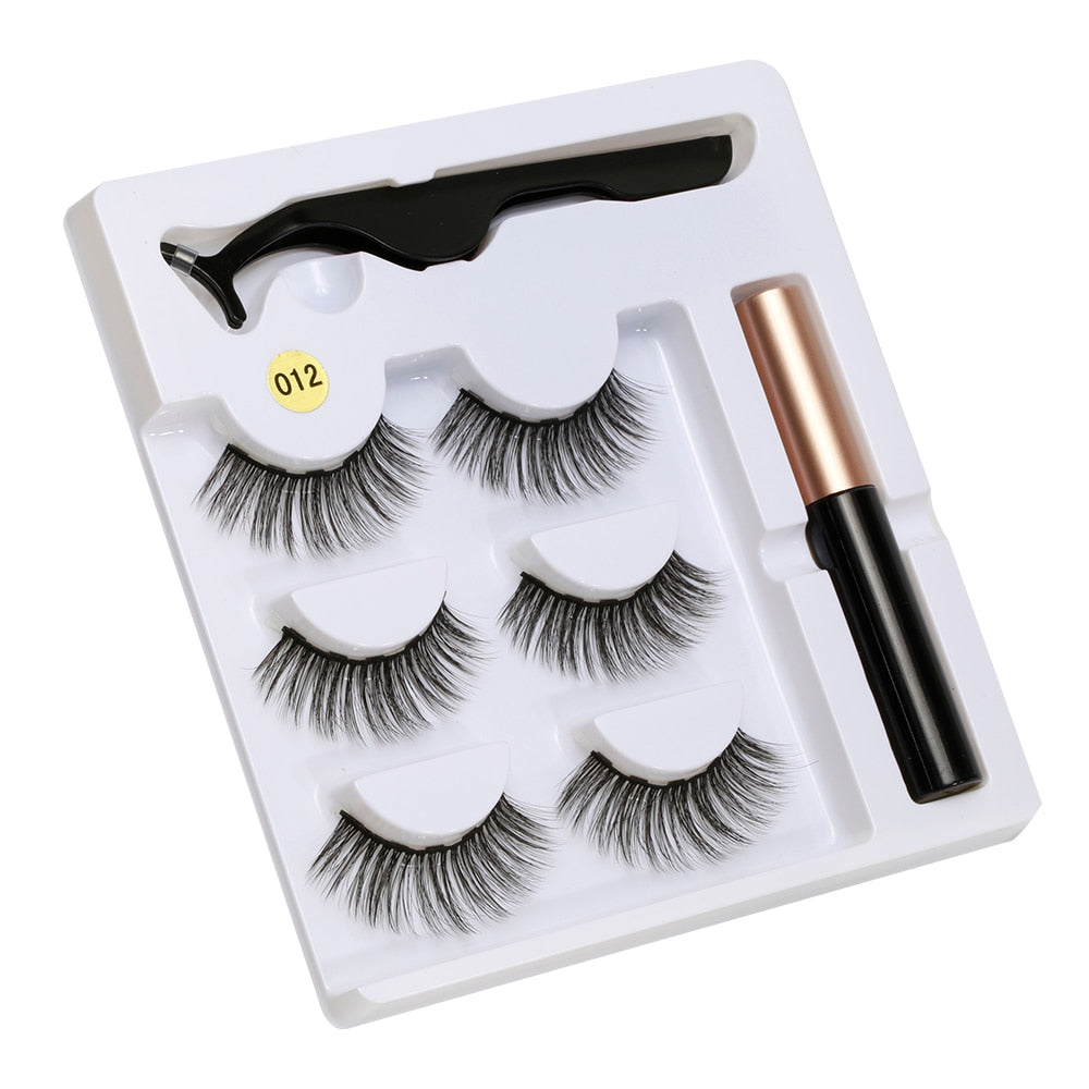 Magnetic Liquid Eyeliner& Magnetic False Eyelashes &Tweezer Set Waterproof Long Lasting Extension