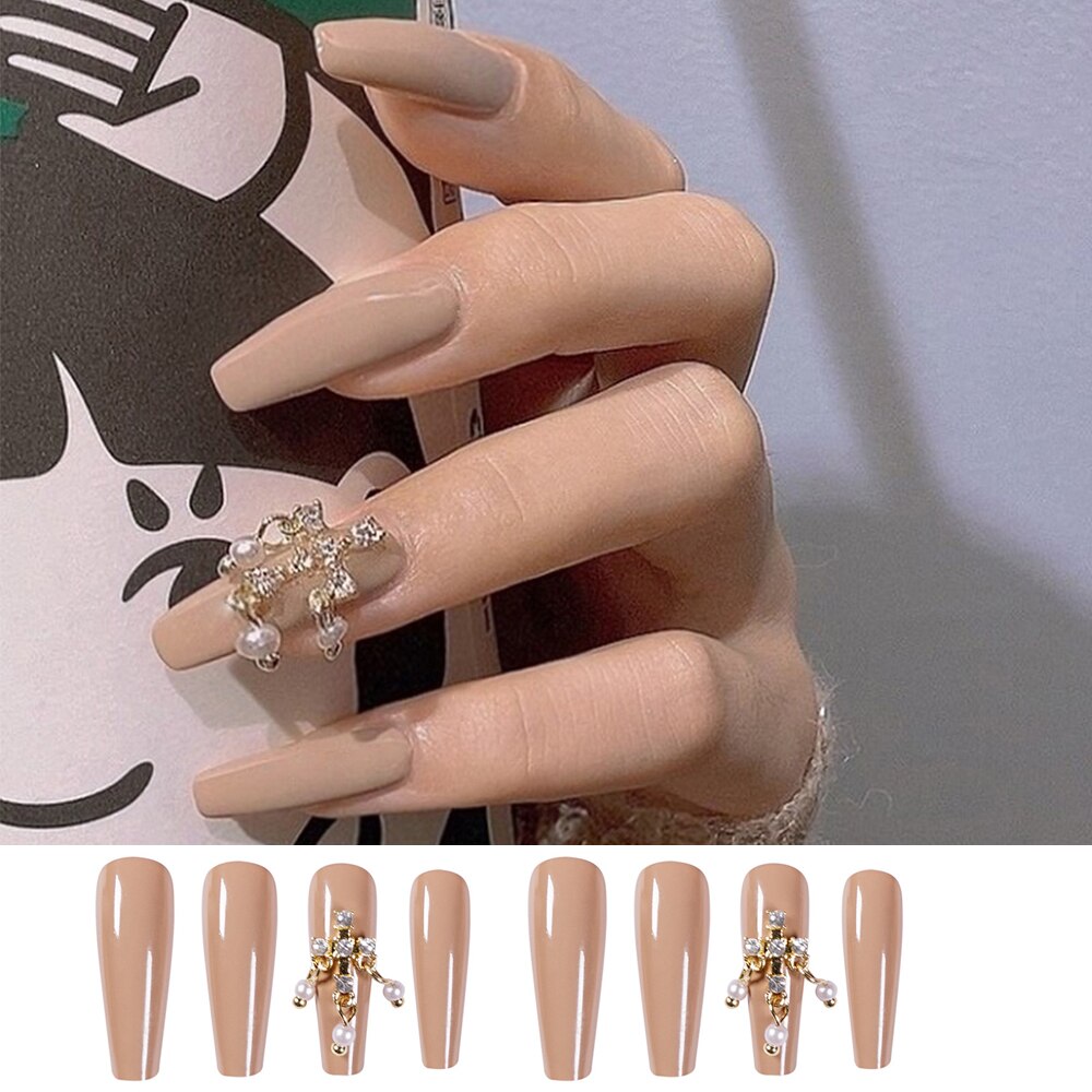 24/30Pcs Pink Leopard Designs False Nails French Long Coffin Fake Nail Artificial Full Cover Nail Art Tips Press on Nail