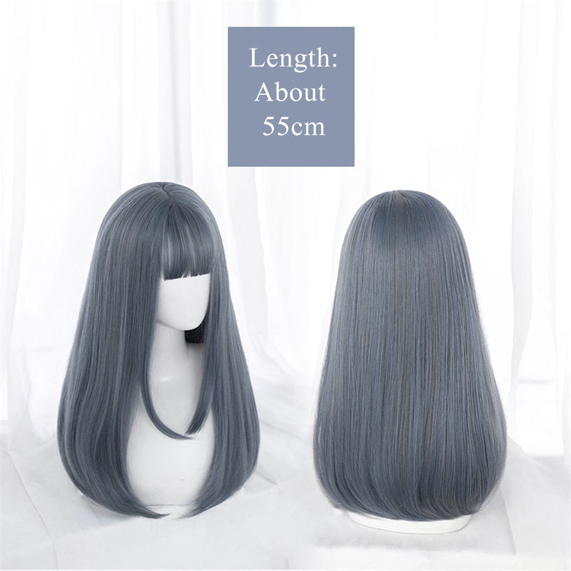 Synthetic Hair Black and Pink Wig Long Straight Hair Cosplay Lolita Wig Two Tone Ombre Color Women Heat Resistant Wigs