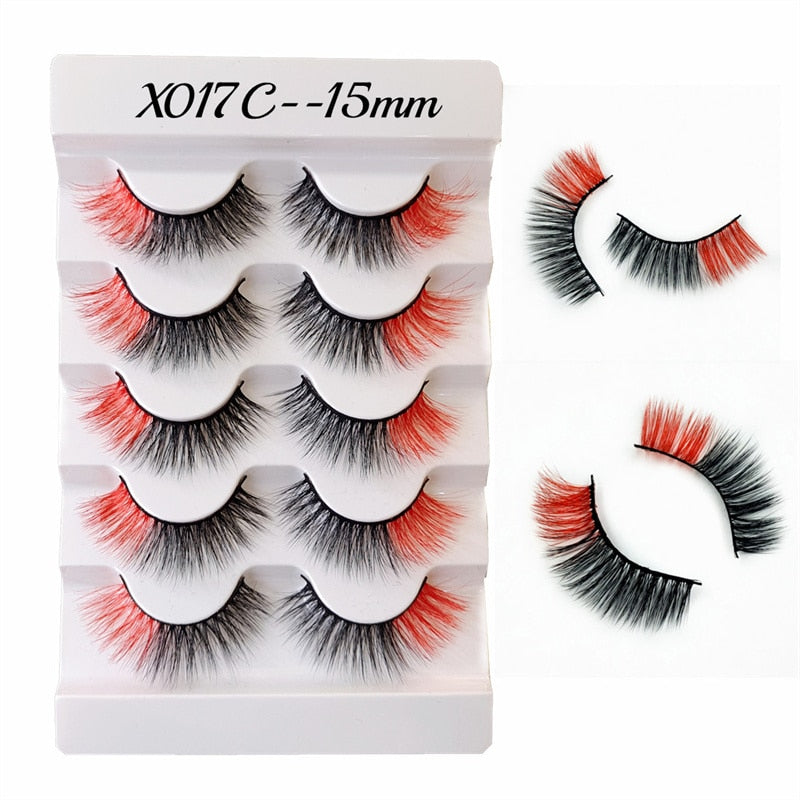 Rainbow Colored Lashes 3D Mink Lashes Ombre Dramatic Colorful Natural Eyelashes Extension Make up Fake Eyelashes