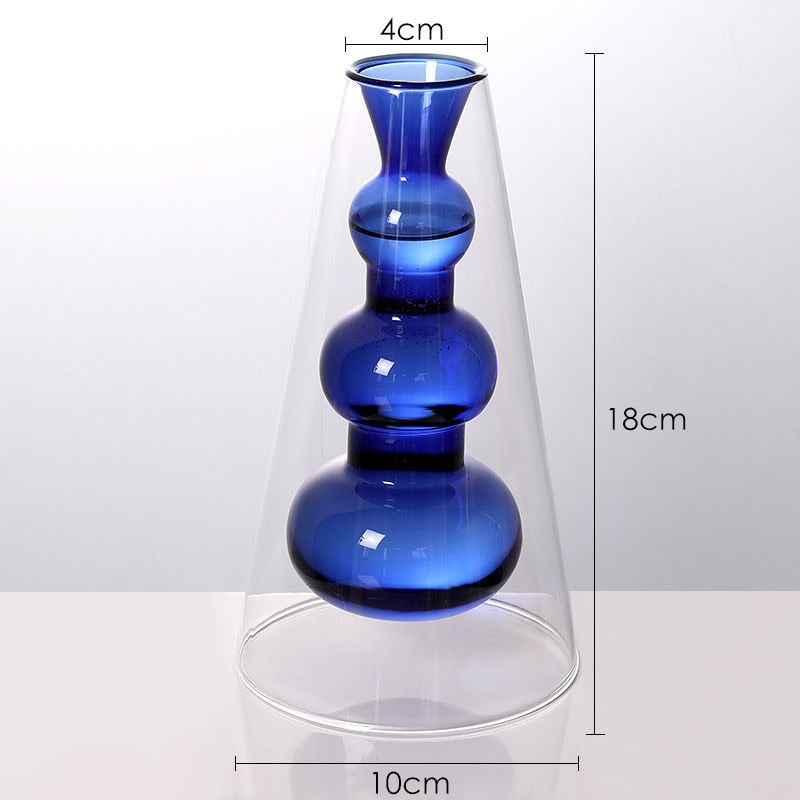 Vase Living Room Decoration Modern Home Decor Terrarium Flower Pots Decorative Transparent Color Art Double Glass Vase
