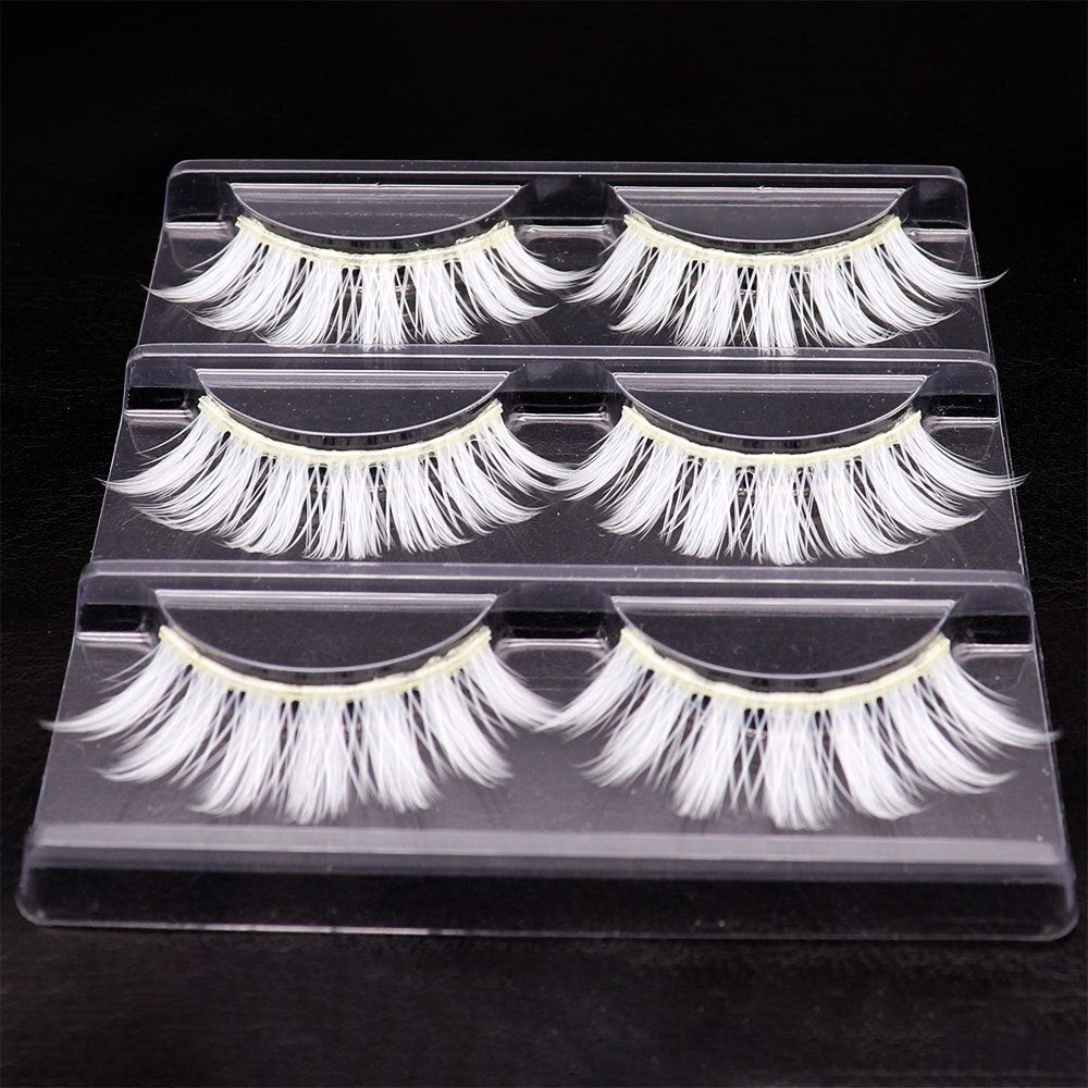3 Pairs of White Natural Cross False Eyelashes Anime Imitation Makeup Masquerade Must Use False Eyelashes Exaggerated White