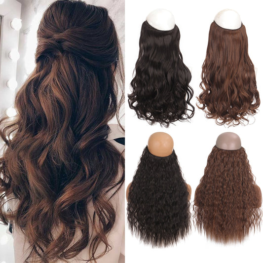 24 Inch Invisible Wire No Clips In Hair Extension Secret Fish Line Hair Piece Straight Curly Hair Extension for Women