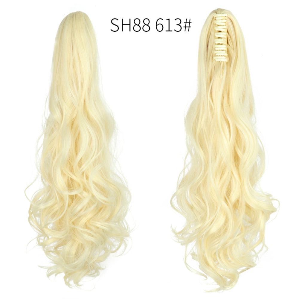 20Inch Short Curly Wavy Ponytail Hair Extensions Synthetic Claw On Hairpieces For Women Brown Black Color
