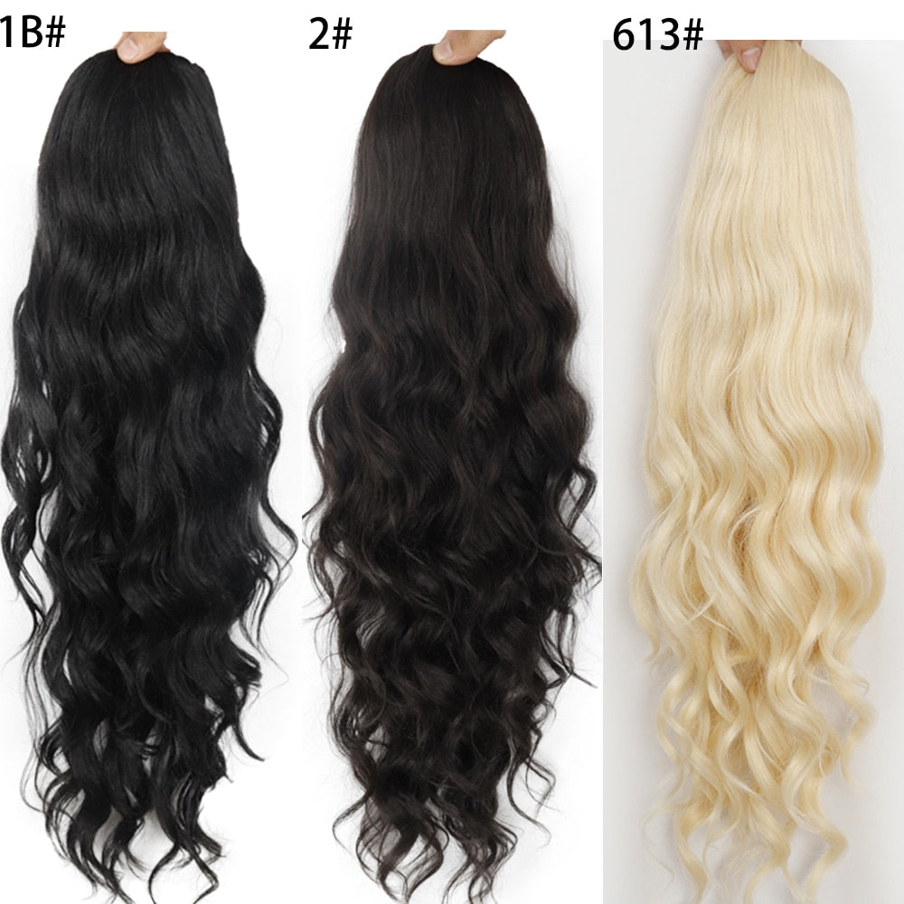 Synthetic Ponytail Extension Long Black Drawstring Wavy Ponytail Hair for Women Body Wavy Ponytail