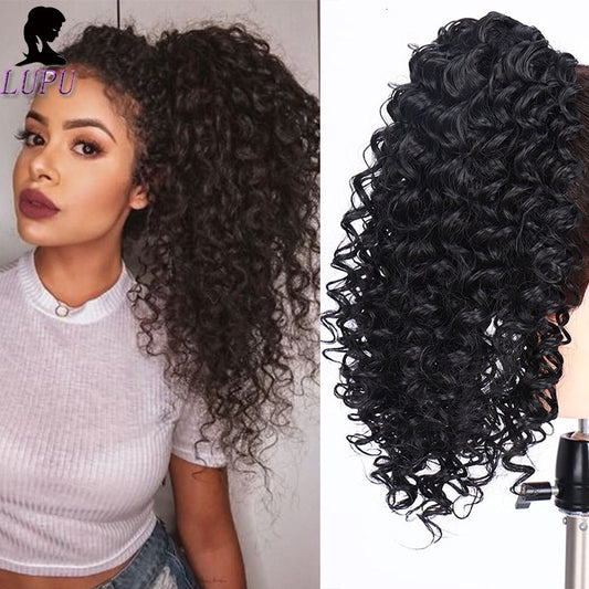 Synthetic Drawstring Ponytail Afro Puff Kinky Curly Hair Extension Clip in Pony Tail Hairpieces For Women