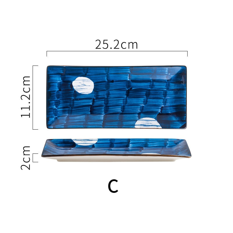 Rectangular Japanese Style Ceramic Dinner Plate Steak Dessert Sushi Porcelain Plates Dining Tableware Set
