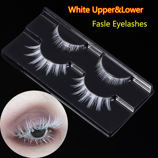 2 Pairs Halloween Party Cosplay Creative White False Eyelashes Upper&Lower Eyelashes Extension Soft Wispy Natural Lash Makeup