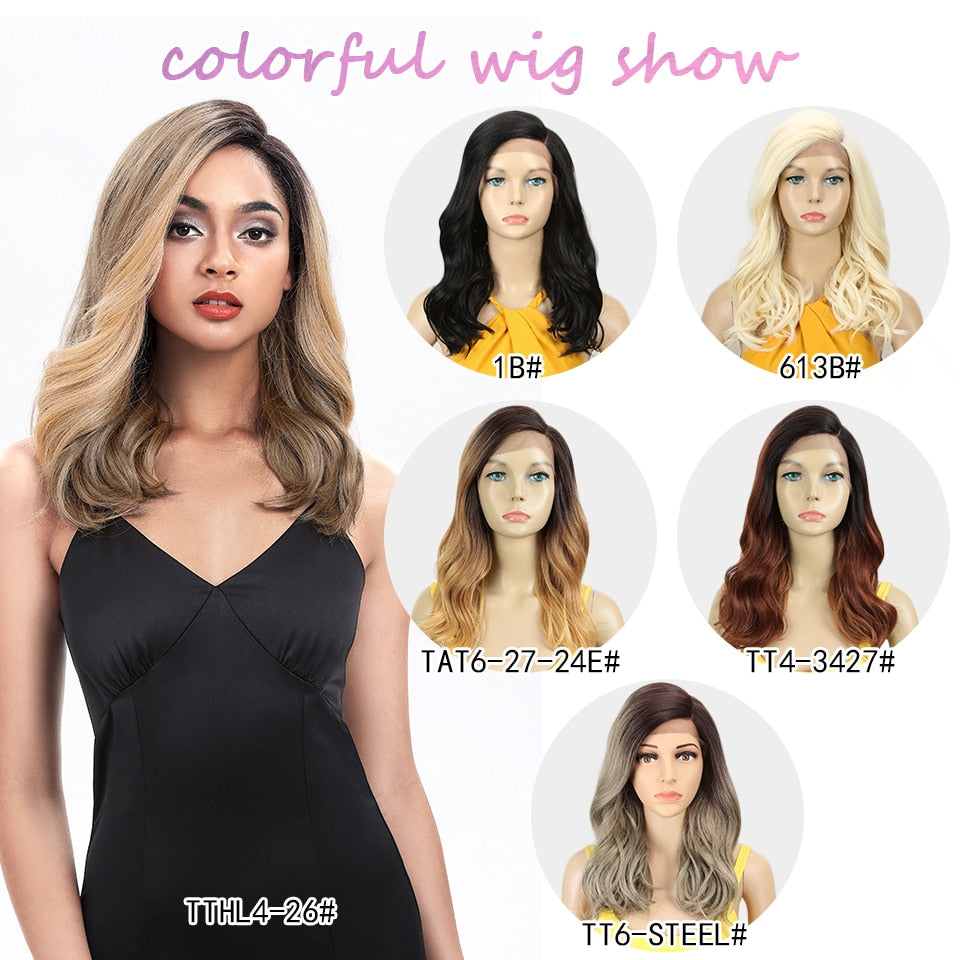 Synthetic Lace Wig 20 inch Long Wavy lace Wig Ombre Blond Wig Cosplay Heat Resistant Wigs for Women Synthetic Lace Wig