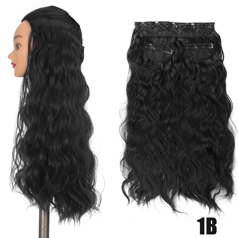 Synthetic Long Curly Hair 20 Inches High Temperature Fiber Extension Hairpin Black Brown Wave Wig 3 Pieces/set Women