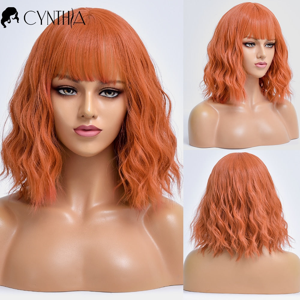Purple Ombre Short Bob Body Wave Synthetic Wigs For Women Cosplay Wig With Bangs White Synthet Natural Hair Lolita Pelucas