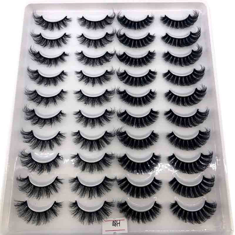 20 pairs long Natural Mink False Eyelashes Cross Dense Handmade Cotton Stalk Eye Lashes Mink Fake Eyelashes