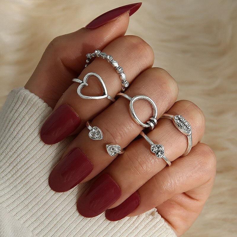 Vintage Rings Set For Women Boho Moon Star Knuckle Finger Ring Female Bohemian Gold Silver Color Jewelry Accessories