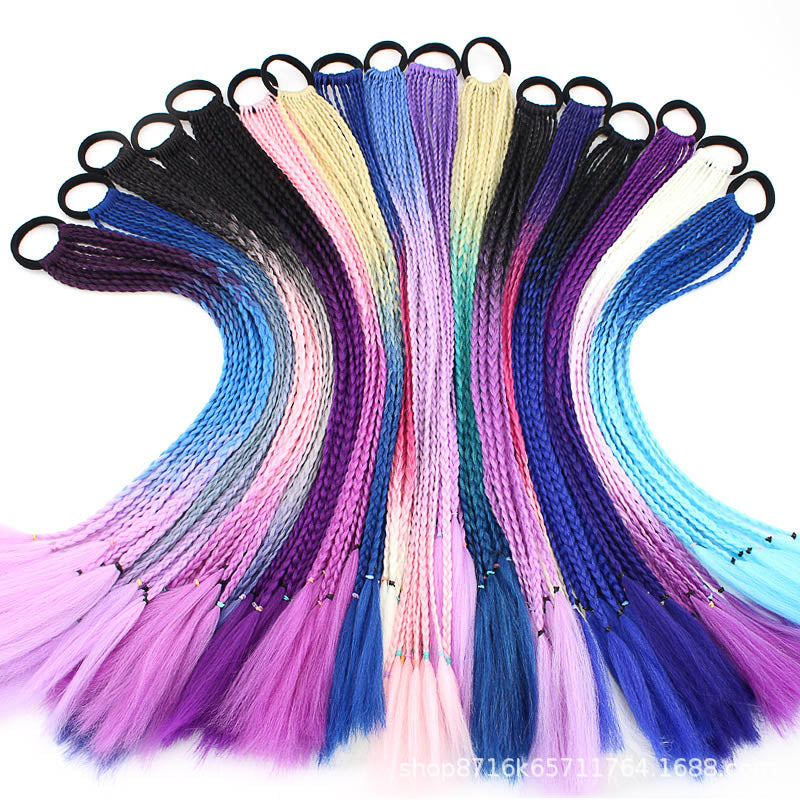 Hair Color Gradient Dirty Braided Ponytail Elastic Hair Band Rubber Headband 60cm