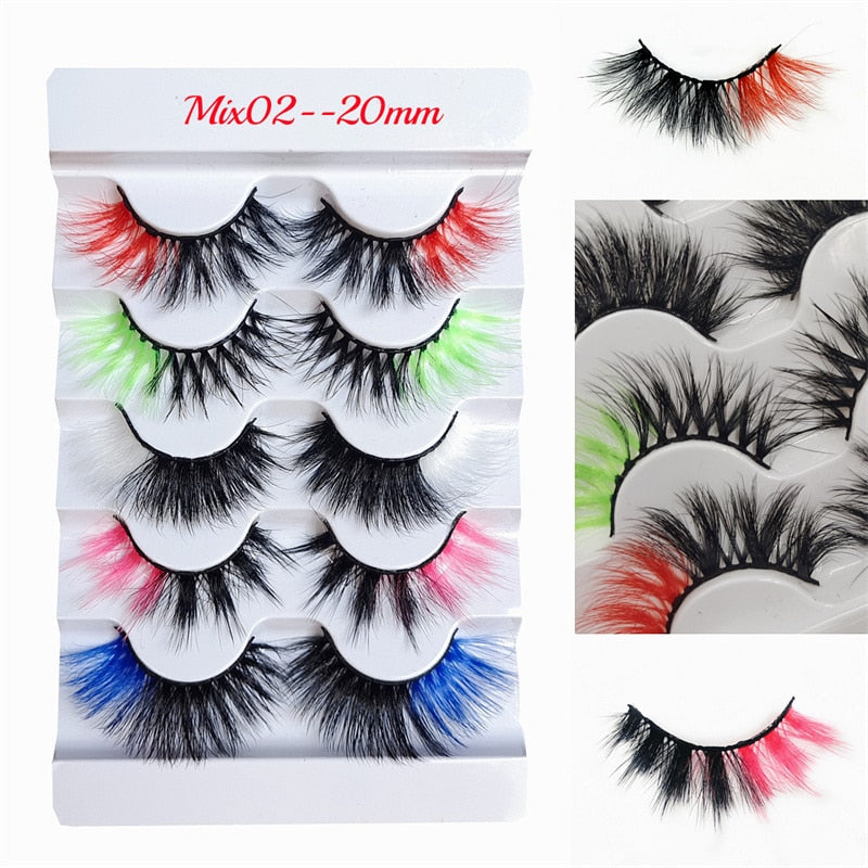 Rainbow Colored Lashes 3D Mink Lashes Ombre Dramatic Colorful Natural Eyelashes Extension Make up Fake Eyelashes
