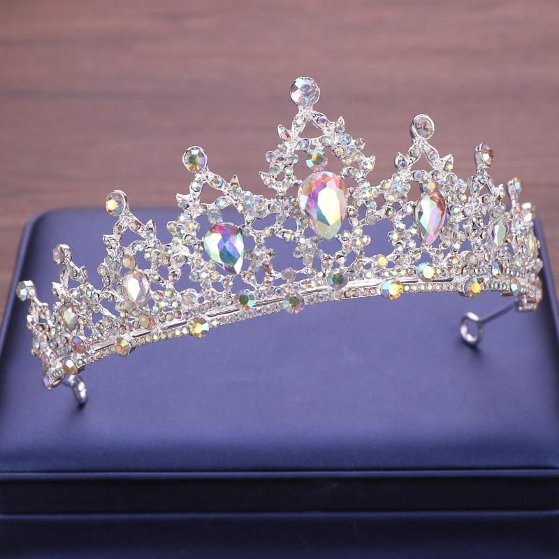 Wedding Hair Tiara Crystal Bridal Tiara Crown Silver Color Diadem Veil Tiaras Wedding Hair Accessories Headpieces Head Jewelry