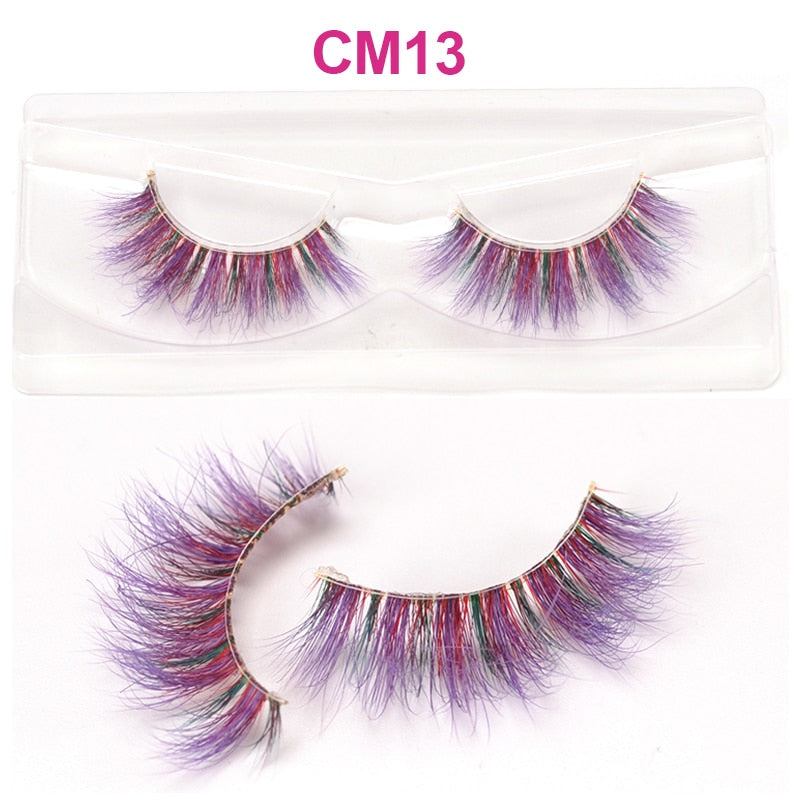 Pink Red Purple Colored Eyelashes Bulk Rainbow Eyelashes 100% 3D Real Mink Colorful Lashes