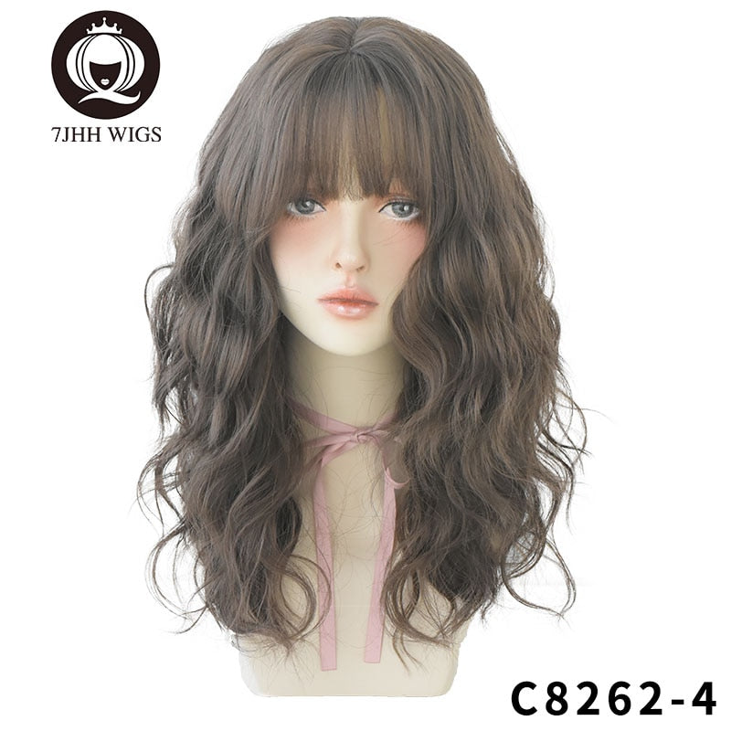 Blue Deep Wave Wig With Bangs Long Omber Brown Hair Layered Heat Resistant Cosplay Party Synthetic Wig