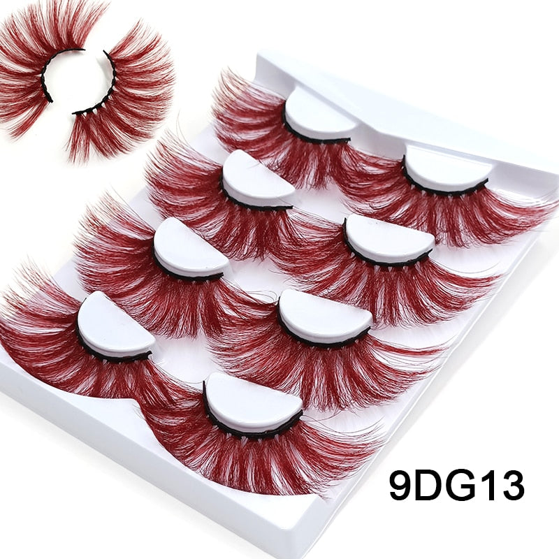 25mm 27mm Long Colorful Eyelashes Hot Pink Faux Mink Colored Lashes Cruelty Free Cosplay Halloween Cilias