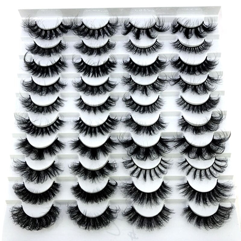 20 pairs long Natural Mink False Eyelashes Cross Dense Handmade Cotton Stalk Eye Lashes Mink Fake Eyelashes