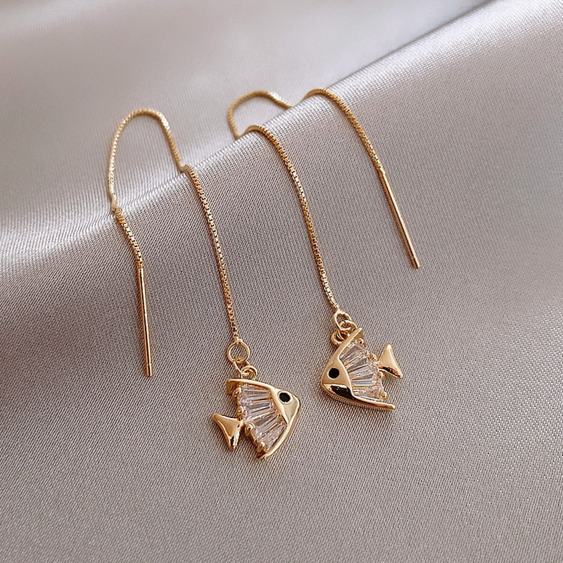 Women Long Tassel Earrings Korean Sweet Butterfly Rhinestone Earring Elegant Geometric Hanging Earring Jewelry