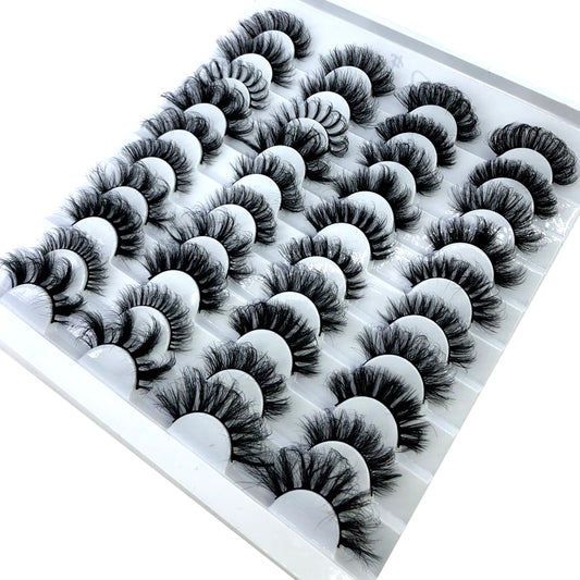 20 pairs long Natural Mink False Eyelashes Cross Dense Handmade Cotton Stalk Eye Lashes Mink Fake Eyelashes