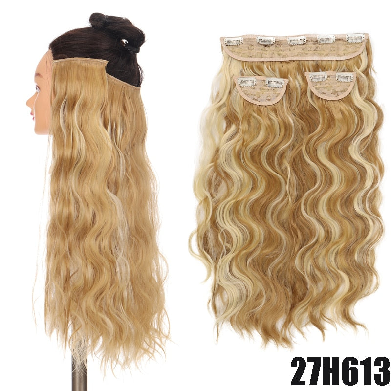 Synthetic Long Curly Hair 20 Inches High Temperature Fiber Extension Hairpin Black Brown Wave Wig 3 Pieces/set Women