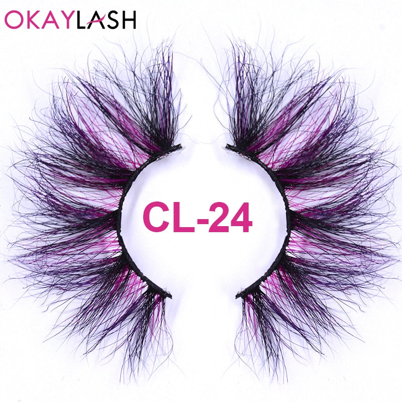 25mm Long Purple and Pink Color Real Mink Cosmetic Fake Colored Eyelash Party Cosplay Halloween Makeup Strip Eye lashes
