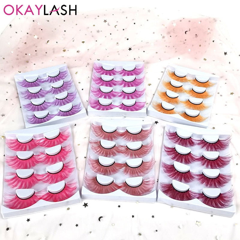 25mm 27mm Long Colorful Eyelashes Hot Pink Faux Mink Colored Lashes Cruelty Free Cosplay Halloween Cilias