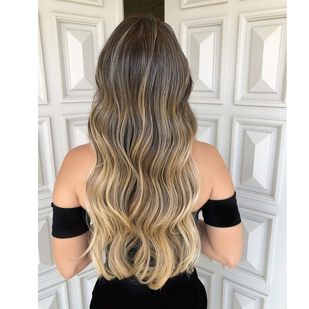 Long Ombre Brown Honey Blonde Wavy Wig Synthetic Wigs Cosplay Party Daily High Density Wig Msholy