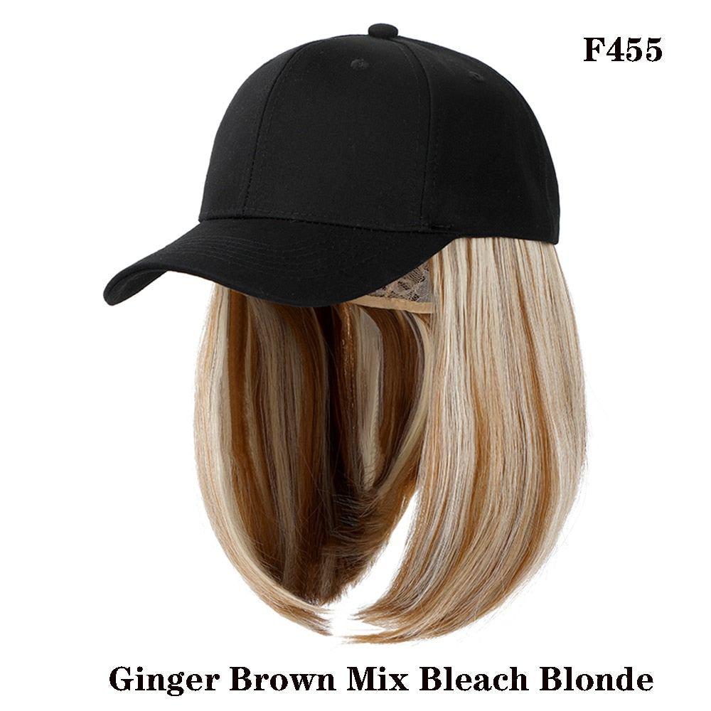 Short Wavy baseball wig Synthetic Natural bob Wig Black hat wigs cap with Hair Naturally Connect Baseball Cap Adjustable