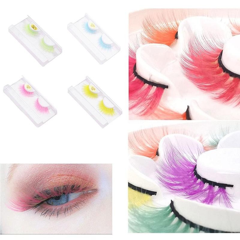 5D Colorful False Eyelashes Faux Mink Lashes Color Pink Blue Yellow Green Fake Eyelash Fluffy Soft Cilias Halloween Eye Makeup